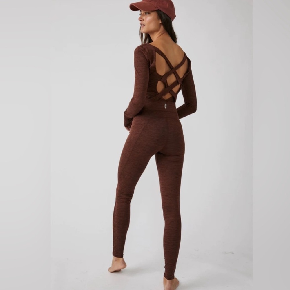 FP Movement Relieve Jumpsuit Espresso Brown Long Sleeve Jumpsuit Medium onesie